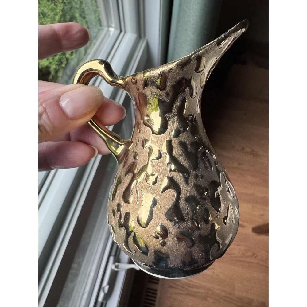 Kingwood Weeping Gold Pitcher Vase Ewer 4 Inches Vintage MCM East Palestine Ohio
